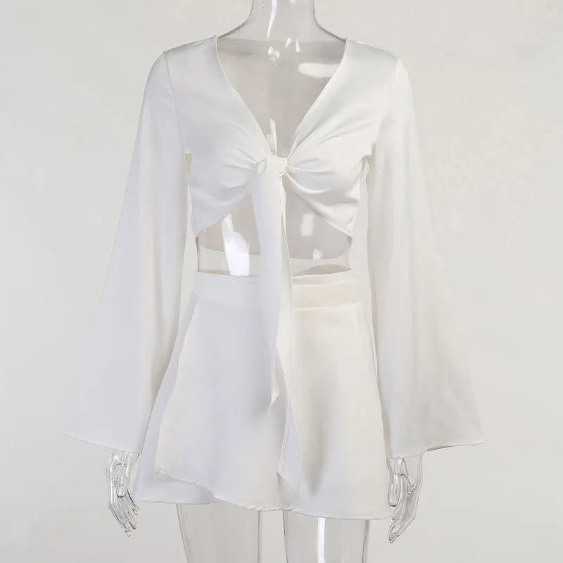 Y2k Two Piece Set Women Autumn White Lantern