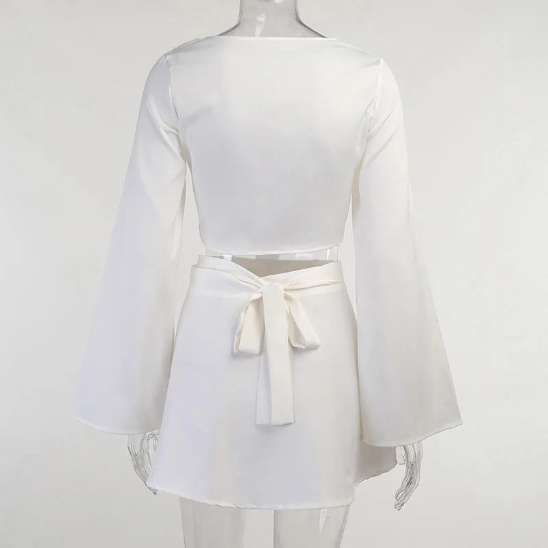 Y2k Two Piece Set Women Autumn White Lantern