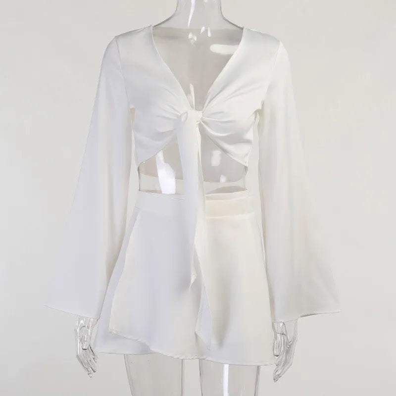 Y2k Two Piece Set Women Autumn White Lantern