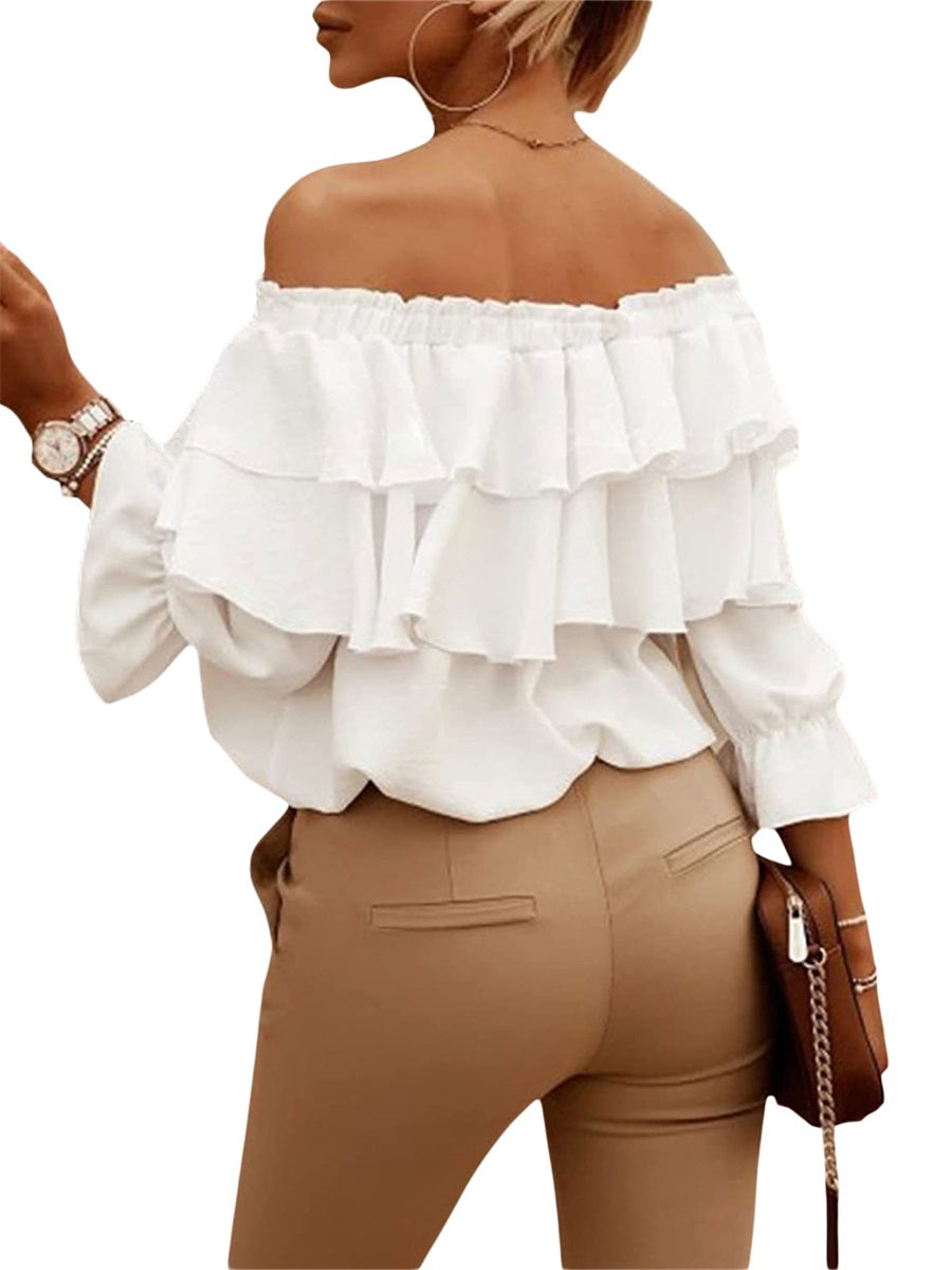 Women Off Shoulder Long Puff Sleeve Shirt