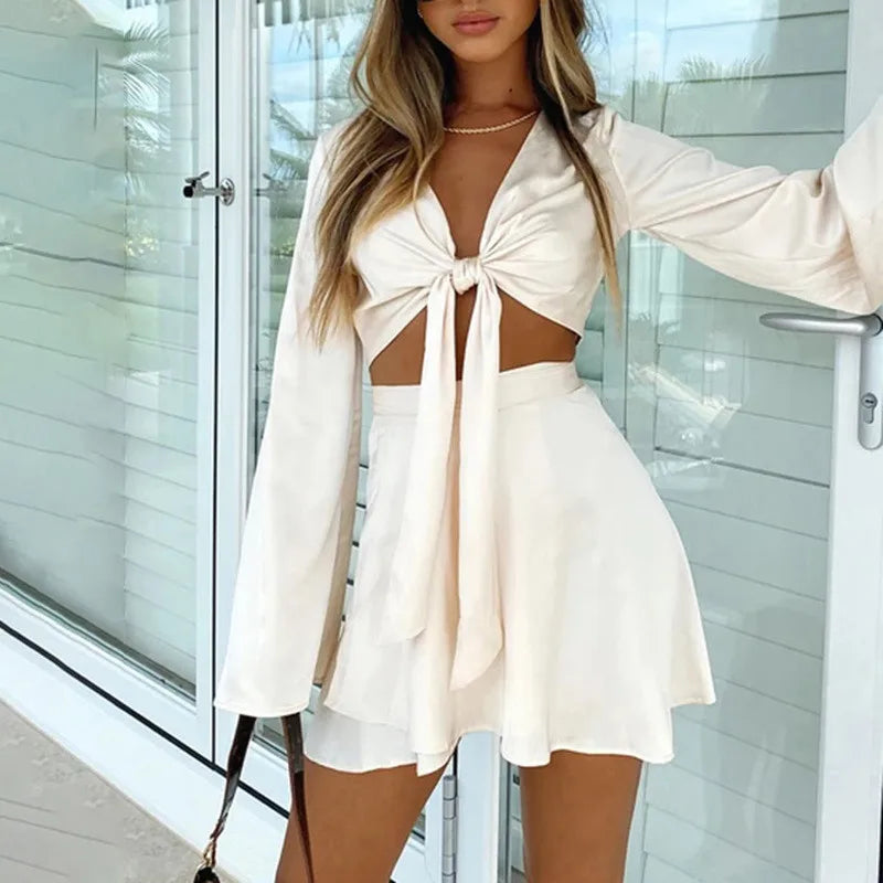 Y2k Two Piece Set Women Autumn White Lantern