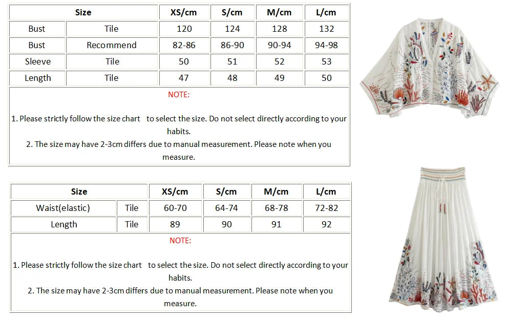 Women Autumn Embriodery Skirt Set Outfits