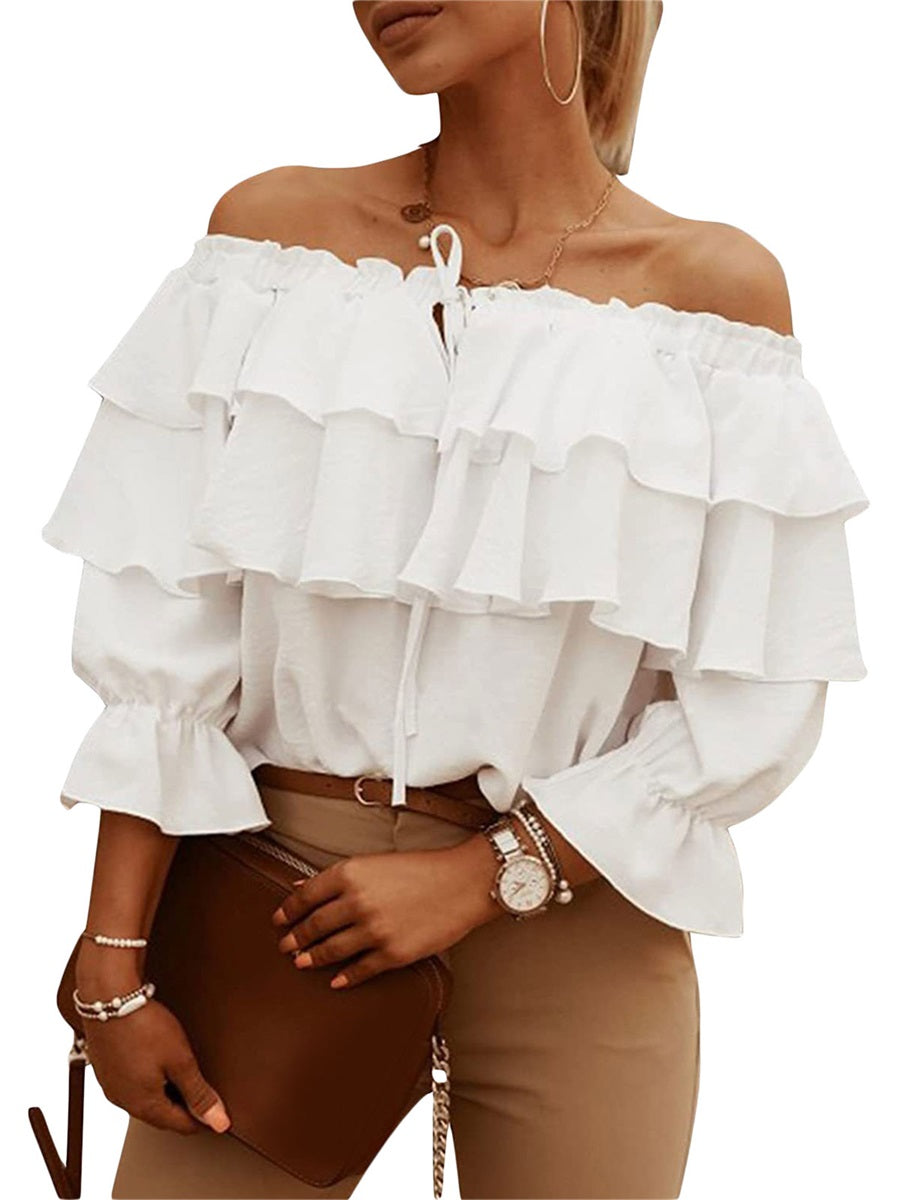 Women Off Shoulder Long Puff Sleeve Shirt